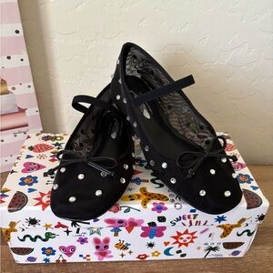 Black Crystal-Embellished Women's Mary Jane Style Flats